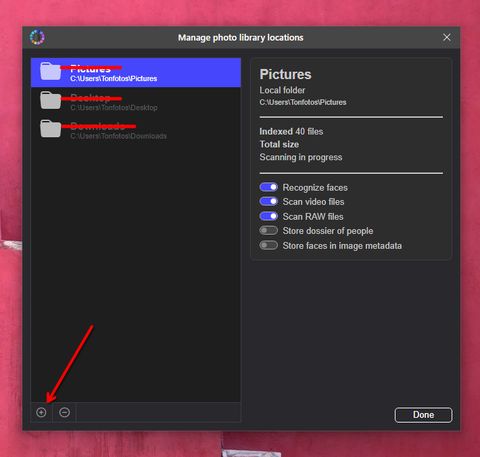 Managing folders in Tonfotos