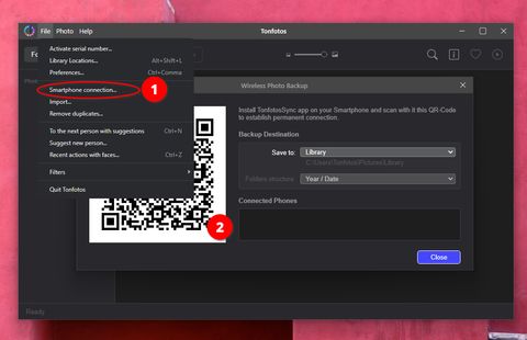 Launching the iPhone sync wizard in Tonfotos on the computer