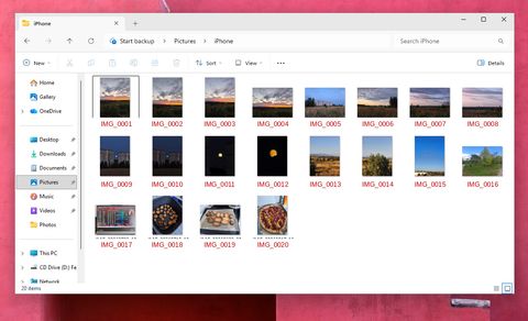 Contents of the folder on the computer after importing from iPhone with Windows Photos